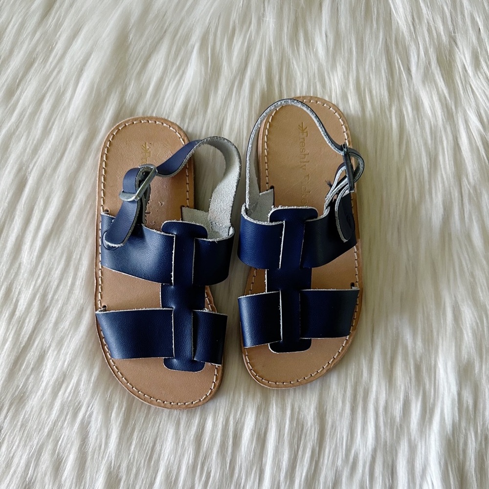 Kids Navy Leather Strap Sandals